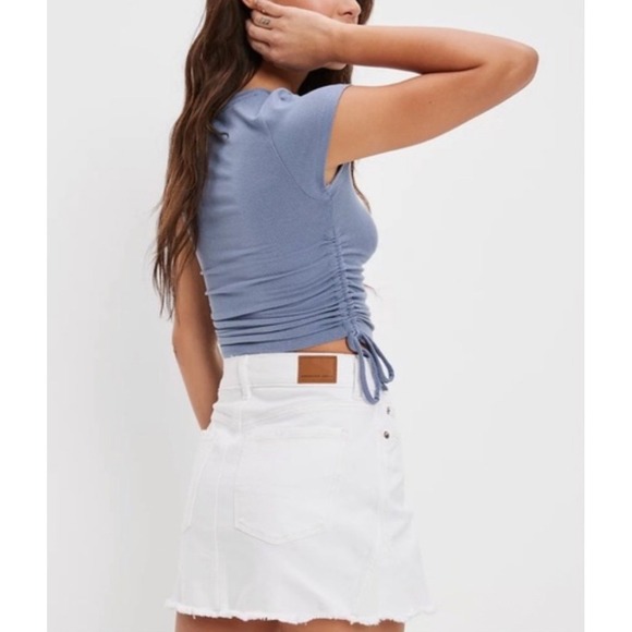 American Eagle‎ Outfitters White Denim Mini Skirt Hi-Rise Frayed Hem Sz 12 NWT - Picture 9 of 9